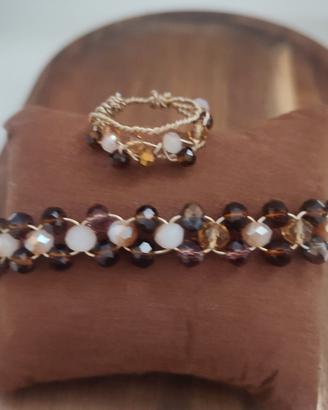 bracciale tessuto con filo ottone,cristalli