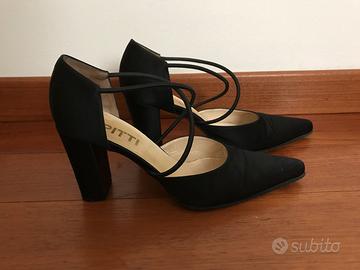 Scarpe Pitti in raso con tacco nere numero 39