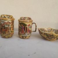 Coppia tazze Royal Satsuma con coperchio + ciotola