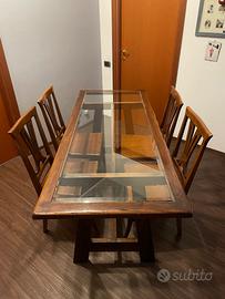 Tavolo legno con inserto in cristallo + sedie