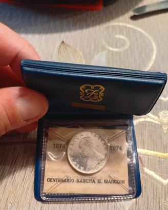 Moneta 500 L. commemorativa Marconi 1974