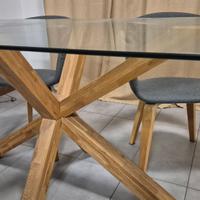 TAVOLO IN LEGNO MASSELLO DI ROVERE E VETRO TEMPRAT