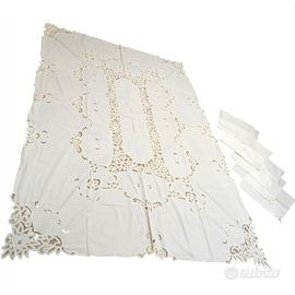 Tovaglia ricamata uncinetto 250x160 +12 tovaglioli