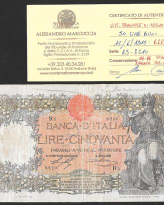 Banconota 50 lire buoi primo decreto 1915