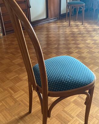4 sedie in legno stile Thonet, imbottite