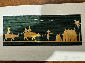 Opera d'arte intarsiata in paglia e fibre vegetali