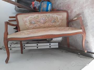Divanetto legno e arazzo, francese, anni 30/40