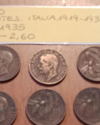 KM#60;monete italiane da 10 centesimi in rame, 