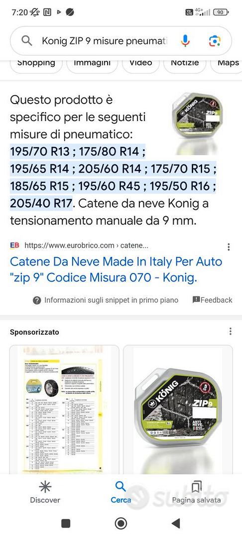 Catene Da Neve Made In Italy Per Auto zip 9 Codice Misura 060