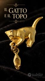 Vintage spilla 70s gatto con topolino pendente