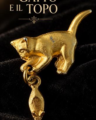 Vintage spilla 70s gatto con topolino pendente