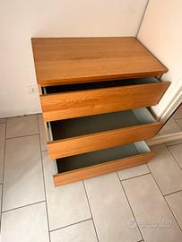 Cassettiera in Legno Noce Chiaro - 3 Cassetti