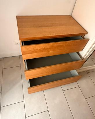 Cassettiera in Legno Noce Chiaro - 3 Cassetti