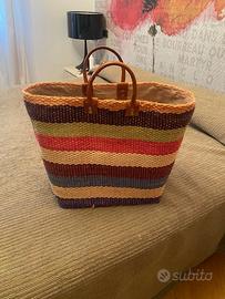 borsa a righe in paglia