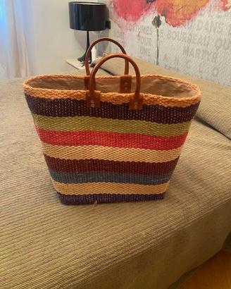 borsa a righe in paglia