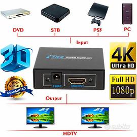 Full HD 1X2 SPLITTER HDMI ripetitore 1 in 2 Out