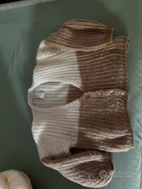 Maglione corto, bianco e beige