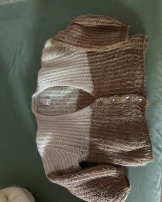 Maglione corto, bianco e beige