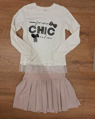 gonna a pieghe abbinata maglietta bambina