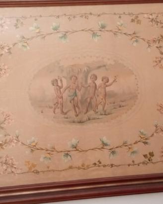 Arazzo antico in seta con cornice stile fine 800