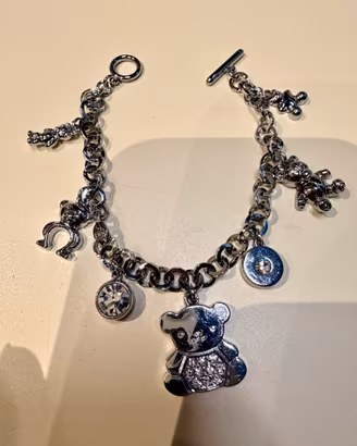 Bracciale argento con charms orsetto e strass