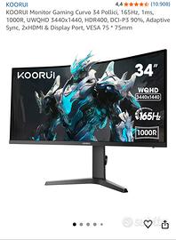Monitor Gaming 34” Ultrawide 3440x1440 165Hz