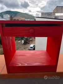 Comodino Rosso in Legno con Cassetto e Vano × 2