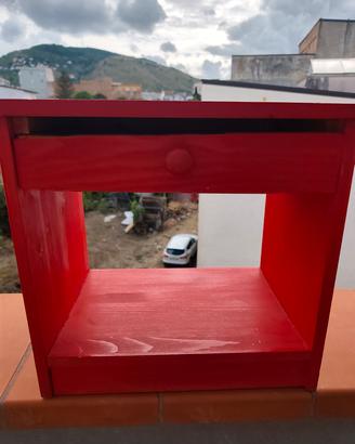 Comodino Rosso in Legno con Cassetto e Vano × 2