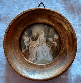 Miniatura d'epoca in cornice di legno dorato