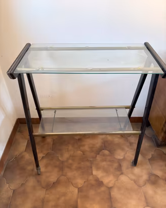Carrello portavivande vintage con vetro e ottone