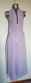 Abito lungo lilla con allacciatura al collo 
