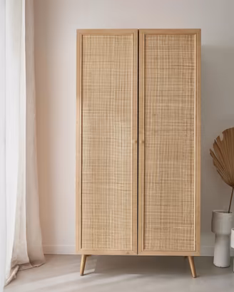 Armadio Boheme a 2 ante in canna ed effetto legno