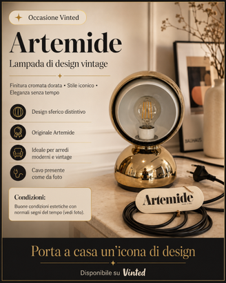 Lampada da tavolo Artemide vintage cromata dorata