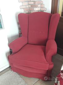 Poltrona artigianale modello  Bergere velluto ross