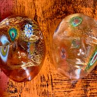 Coppia di maschere in vetro di Murano foglia oro