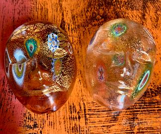 Coppia di maschere in vetro di Murano foglia oro