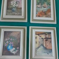 4 QUADRETTI PITTURA A OLIO CORNICE IN LEGNO