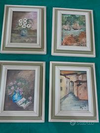 4 QUADRETTI PITTURA A OLIO CORNICE IN LEGNO
