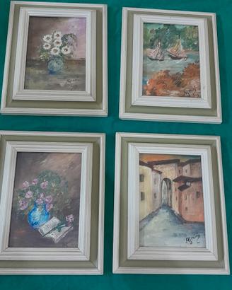 4 QUADRETTI PITTURA A OLIO CORNICE IN LEGNO