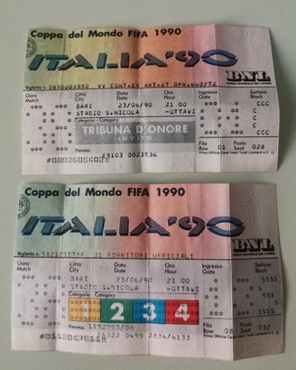 Coppia di biglietti Italia' 90 Stadio San Nicola