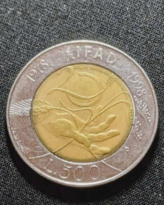MONETA 500 LIRE ITALIA 1998 IFAD BIMETALLO CIRCOLA