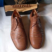 Scarpe uomo trecciate, vero cuoio marrone, num. 39