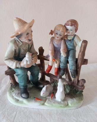 Statuina Vintage Stile Capodimonte Nonno con bambi