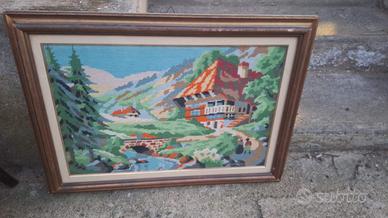 Quadro Vintage Mezzo Punto Paesaggio Alpino