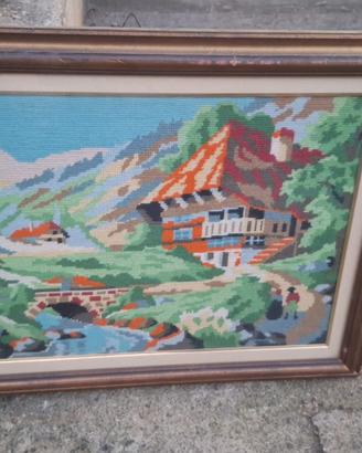 Quadro Vintage Mezzo Punto Paesaggio Alpino