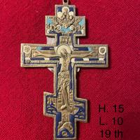 Croce russa ortodossa in bronzo smaltato 15x20 cm