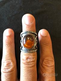 Anello Maya Argento Puro 999 e Ambra Naturale