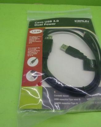 Cavo Connettore USB 2.0 Dual Power 1,5 metri NUOVO