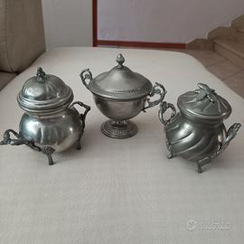 Set 3 zuccheriere vintage in peltro