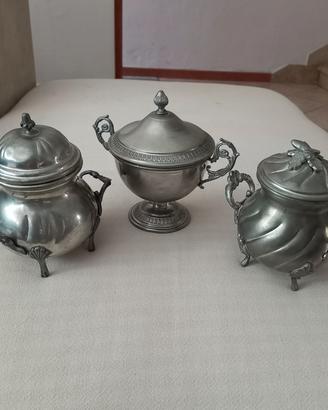Set 3 zuccheriere vintage in peltro